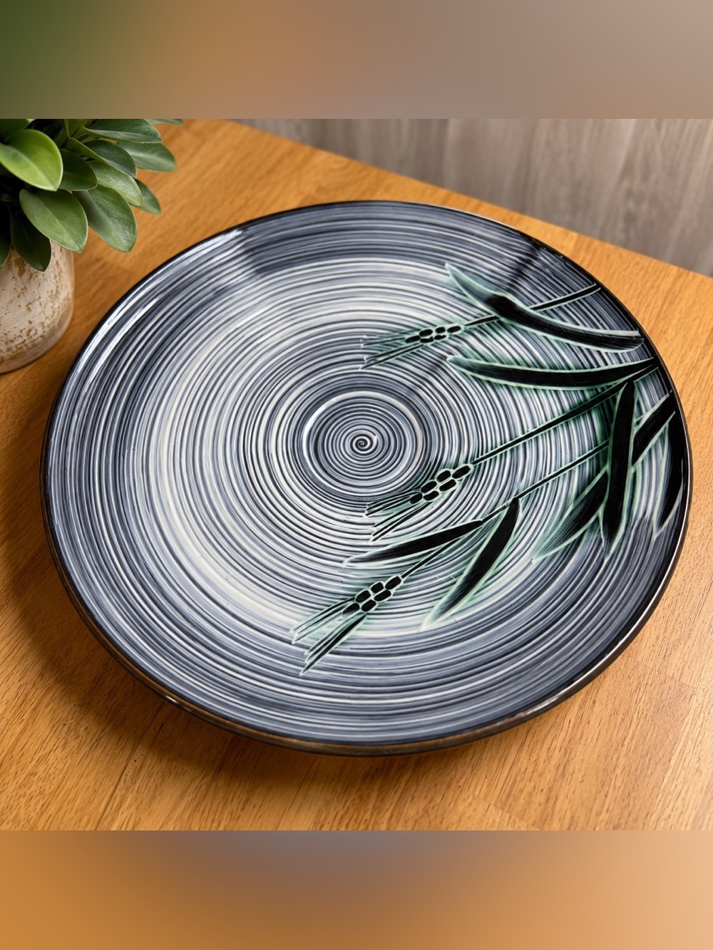 Vintage Genuine Kasuga Stoneware Bamboo Serving Platter Handcrafted Japan